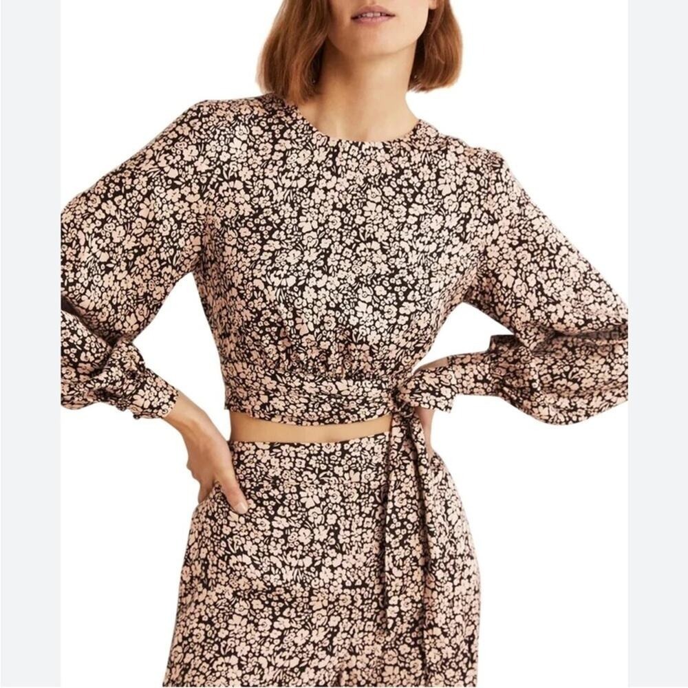 NWT Boden Floral Long Sleeve Wrap Crop Top Women's Size 10 Cottagecore